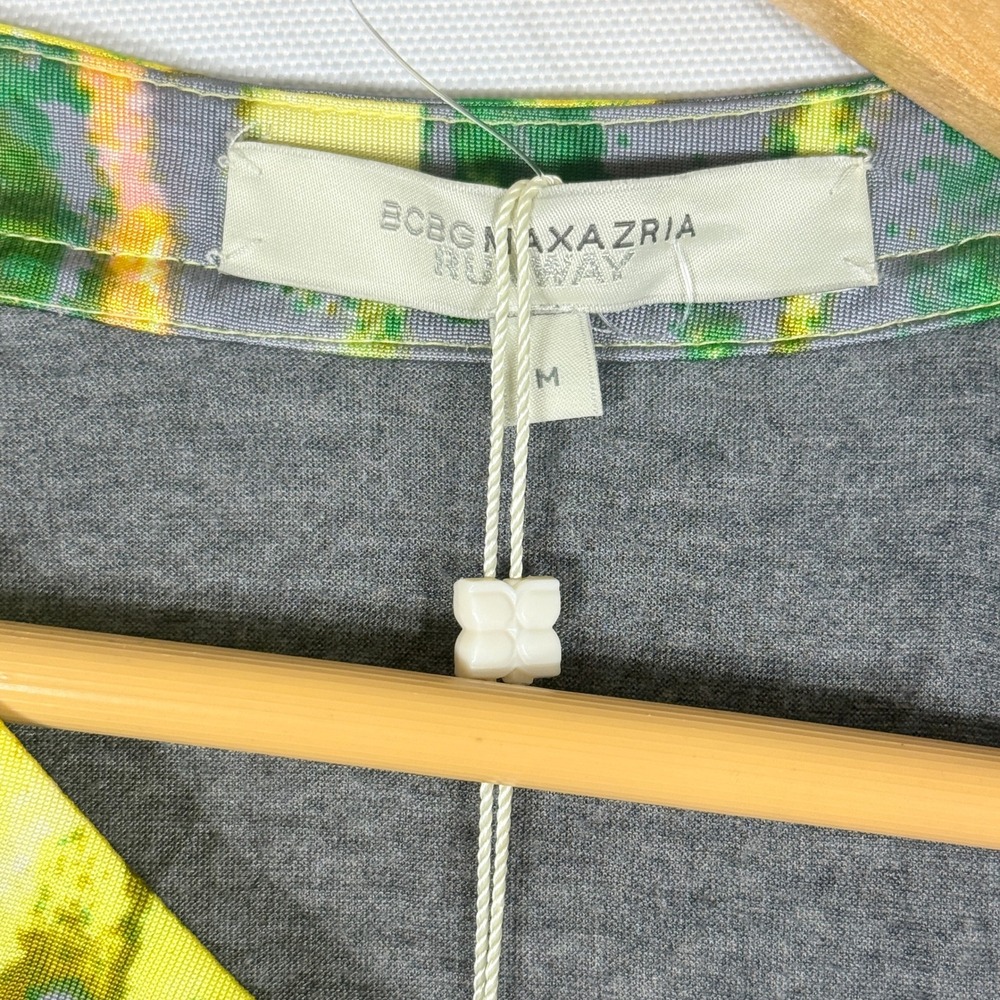 NEW BCBG Maxazria Runway Womens Medium Dress Grey Lime Abstract Asymmetrical - Picture 11 of 12